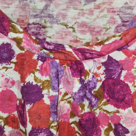 Talbots Pink & Purple Floral Women's Top Size XL 3/4 Sleeves Rolled Hem Edges - Picture 4 of 9